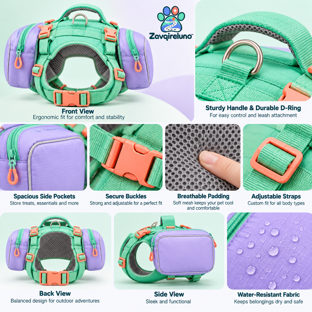 MiniTrek Dog Saddlebag Backpack — detail view