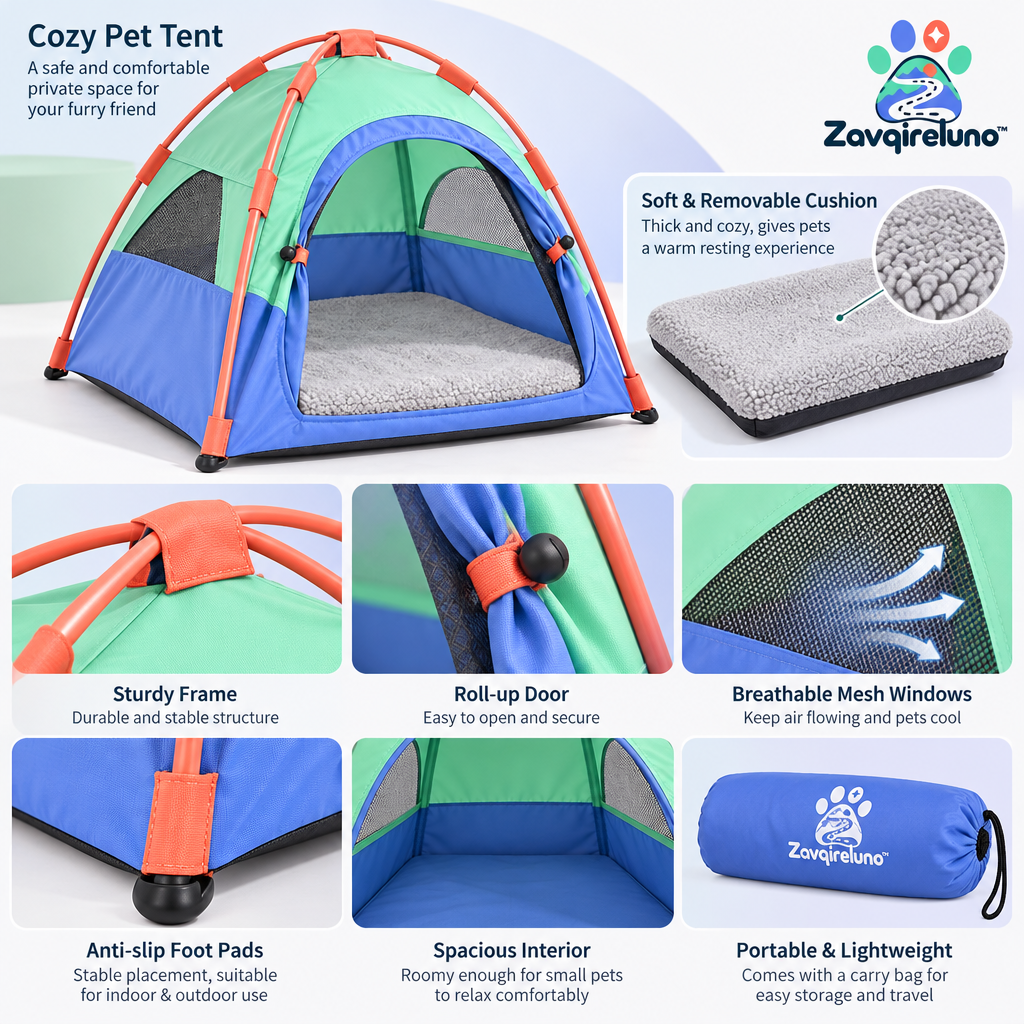 CozyCamp Colorblock Pet Tent — detail view