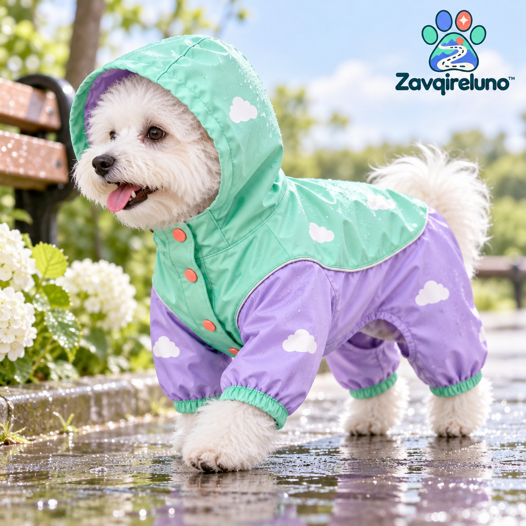 PuddlePop Cloud Dog Raincoat — detail view