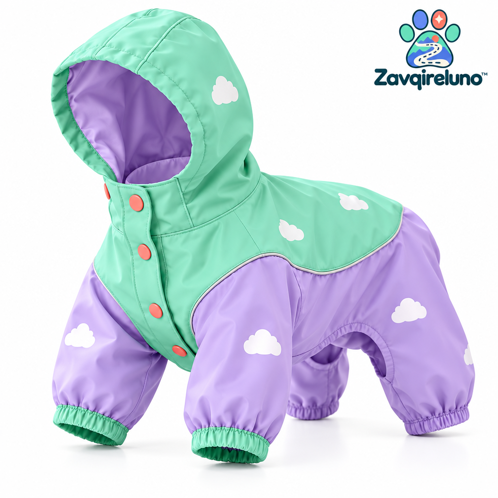 PuddlePop Cloud Dog Raincoat — detail view